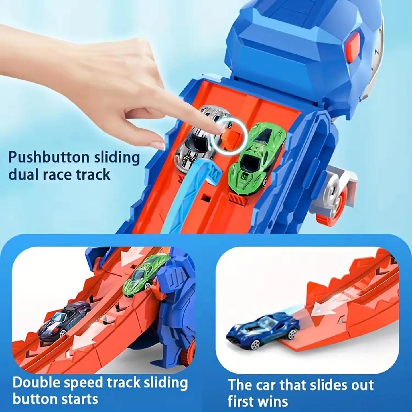 Dinosaur Truck Toy Set with Music Foldable Sliding Race Track Transforms into Standing T-rex Best Birthday Gifts Toys Boys Girls