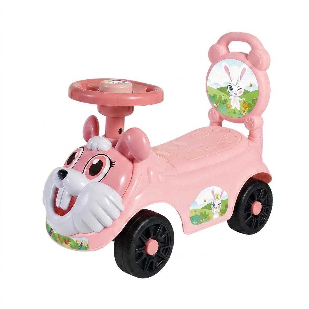 Kids Ride On Push Car with Parent Handle Rabbit Design Toddler Push Along Car Steering Wheel Indoor Outdoor Toy Blue or Pink 8 Months+