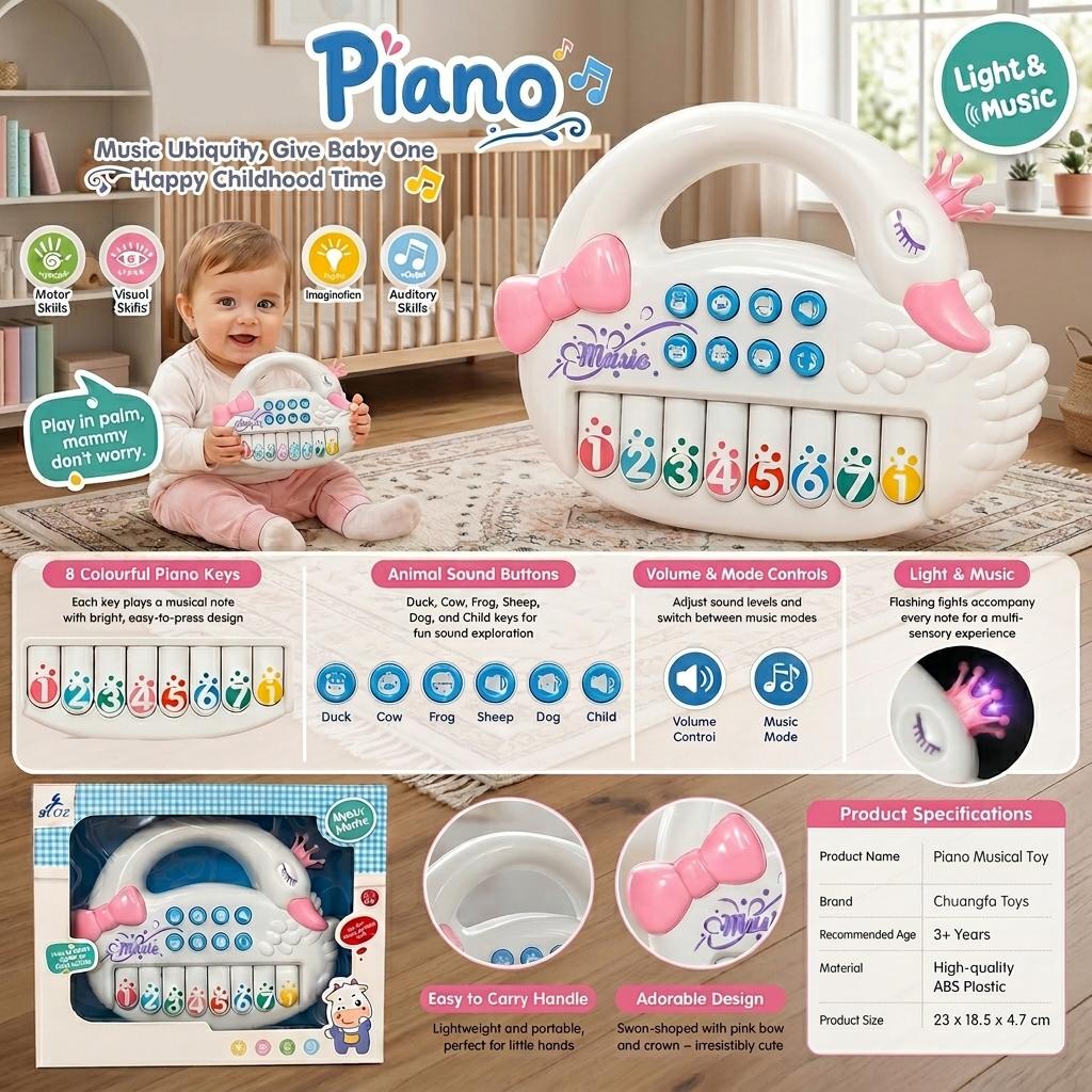 Kids Musical Piano Toy Interactive Baby Keyboard with Lights, Sounds & Carry Handle