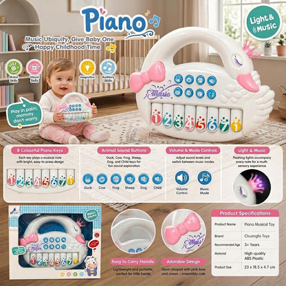Kids Musical Piano Toy Interactive Baby Keyboard with Lights, Sounds & Carry Handle