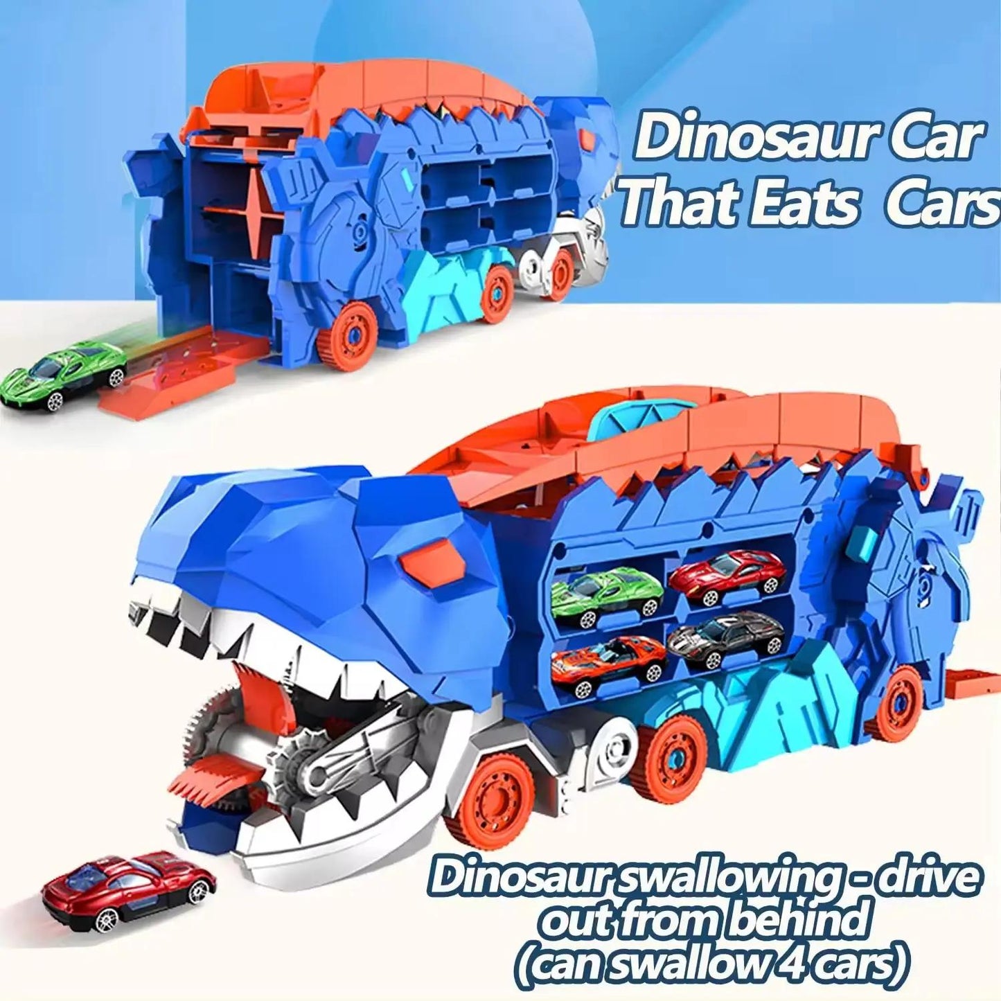 Dinosaur Truck Toy Set with Music Foldable Sliding Race Track Transforms into Standing T-rex Best Birthday Gifts Toys Boys Girls