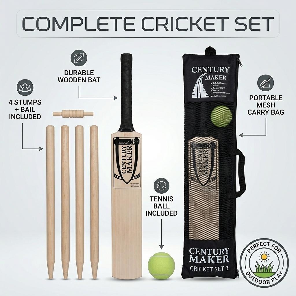 Kids Cricket Starter Kit with No.3 Bat, Stumps & Ball | Garden Sports Game Set
