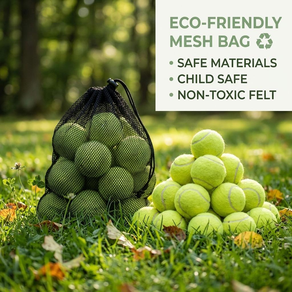 24PC Tennis Balls High Bounce Multi-Use Sports Balls for Tennis, Cricket & Training Pet Play Balls with Mesh Carry Bag