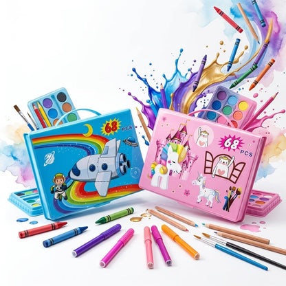 Kids 68PCS Art & Craft Set Drawing, Colouring & Painting Kit with Portable Storage Case School & Home Activities