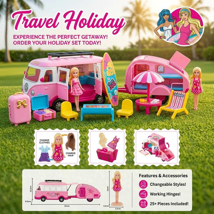 Travel Holiday Campervan Doll Playset – Luxury RV and Adventure Set