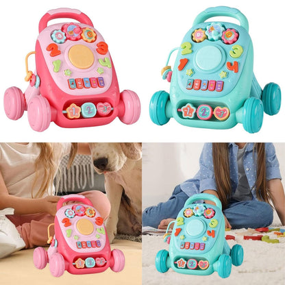 2 in 1 Sit to Stand Learning Walker Toy Handle Interactive Musical Play Panel with Lights Vibrant Colour Encourages Motor Skill & Cognitive Development for kids 8''H x 6''W