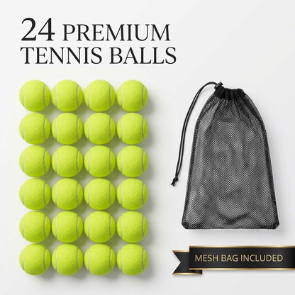 24PC Tennis Balls High Bounce Multi-Use Sports Balls for Tennis, Cricket & Training Pet Play Balls with Mesh Carry Bag