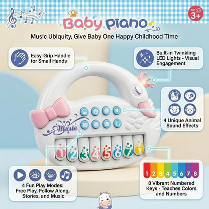 Kids Musical Piano Toy Interactive Baby Keyboard with Lights, Sounds & Carry Handle