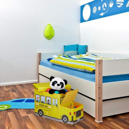 Kids Toy Storage Box Foldable School Bus Design with Lid Large Fabric Organizer for Nursery & Playroom