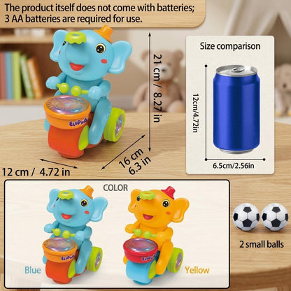 Kids Musical Elephant Walking Toy Light & Sound Drum Elephant with Blow Ball Feature | Educational Toy Age 3+