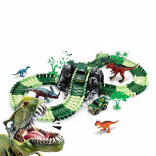 DIY Dinosaur Race Track Set 117 Pcs Flexible Tracks with Electric Car Dinosaur Figures & Bridge Perfect Gift for Kids 3+