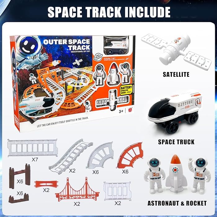 Outer Space Adventure Set Battery-Operated Space Shuttle Rocket Astronaut Figures And Satellites Educational & Skill-Building Toy for Kids