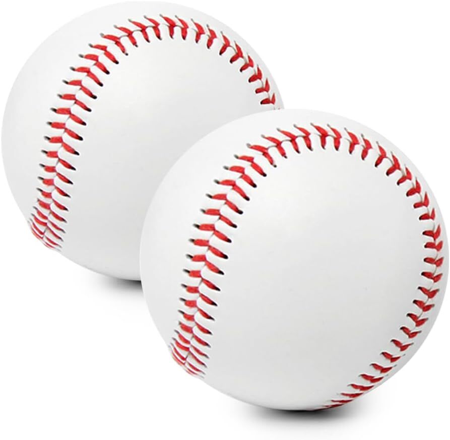 Leather Baseball, 2 Pieces of Raised Seam Practice Ball for Baseball Players Durable Full Grain Leather Cover, Cushioned Cork Core, Great for Training, Games, School, Colleges