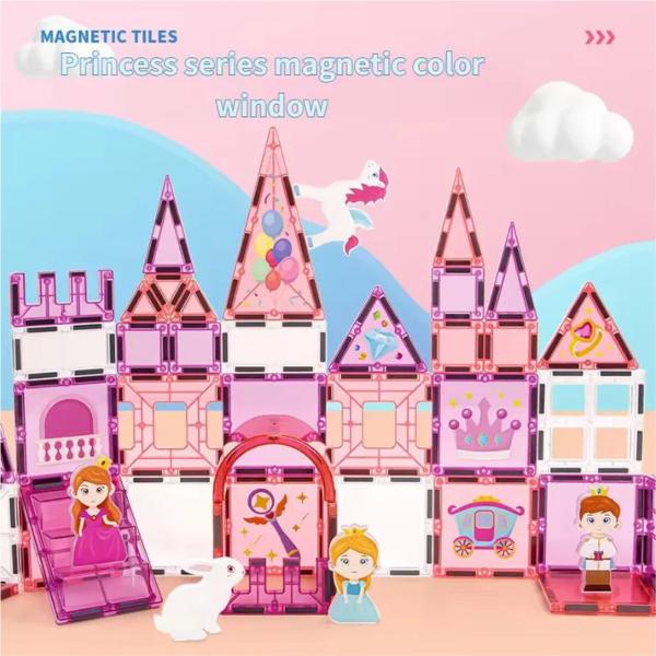 Magnetic Building Blocks 30PCS Princess Castle Set Travel Magnetic Tiles Toy with Portable Iron Storage Box Creative STEM Construction Toy for Kids