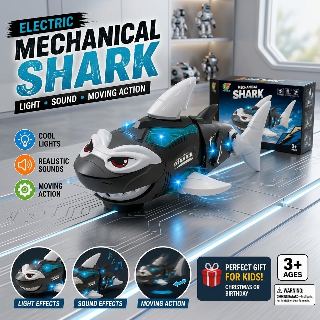 Electric Shark Toy with Light & Sound Moving Action Kids Interactive Toy Grey White UK