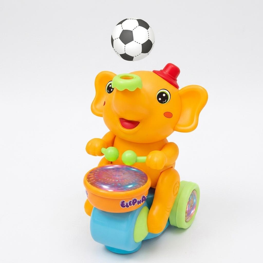 Kids Musical Elephant Walking Toy Light & Sound Drum Elephant with Blow Ball Feature | Educational Toy Age 3+
