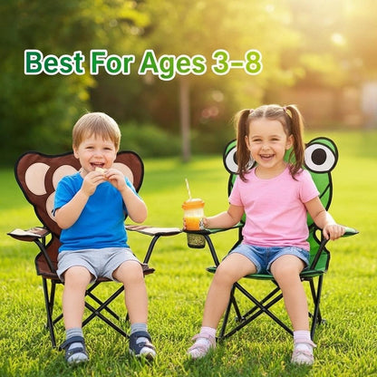 Kids Foldable Camping Chair with Cup Holder & Carry Bag Portable Animal Outdoor Chair for Garden, Beach & Picnic Monkey or Frog 50kg Capacity