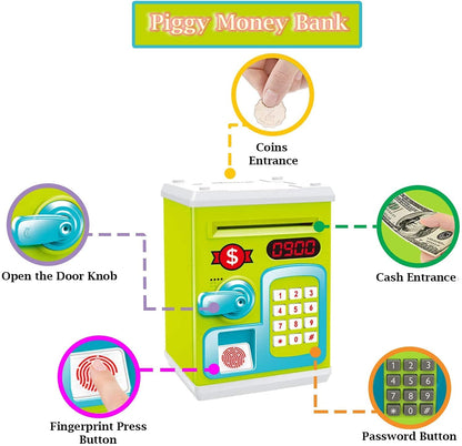 Kids Piggy Bank with Password Lock Electronic Money Coin Bank Unbreakable Mini ATM Toy Safe Box for Boys & Girls Fun Savings Bank Gift for Children