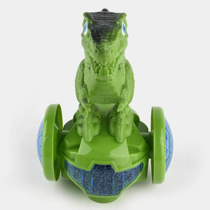 Kids Dinosaur Balance Bike with LED Lights & Bump and Go Feature Interactive Ride On Toy for Toddlers Green and Brown Color