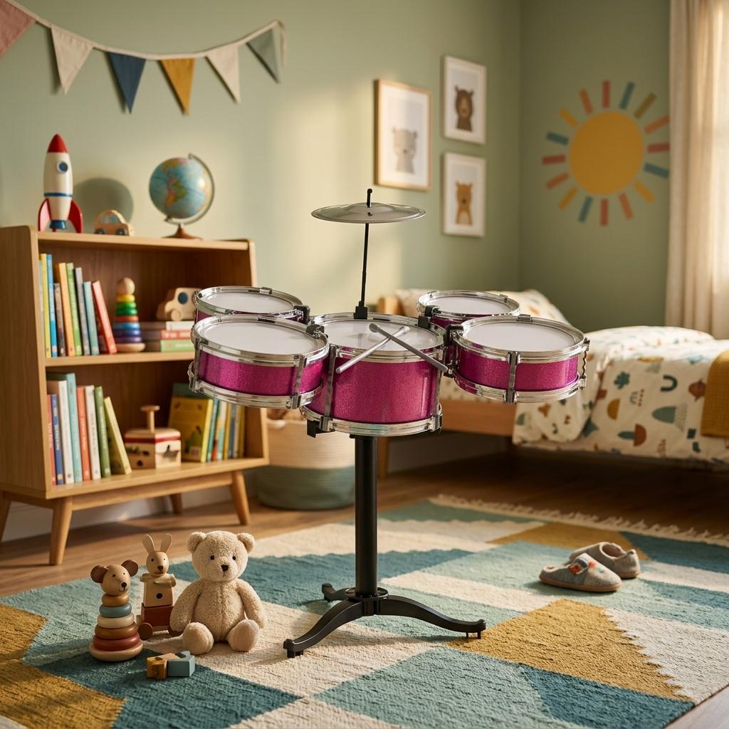 Kids Toy Drum Kit 5 Piece Jazz Drum Set with Cymbal Drumsticks & Stand Musical Instrument Play Set for Children Boys & Girls