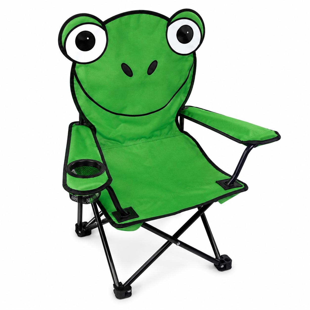 Kids Foldable Camping Chair with Cup Holder & Carry Bag Portable Animal Outdoor Chair for Garden, Beach & Picnic Monkey or Frog 50kg Capacity