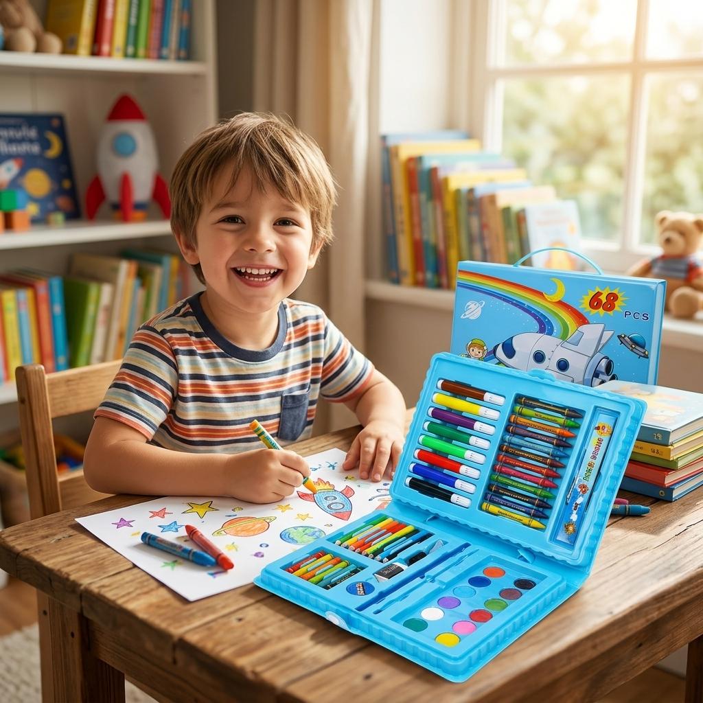 Kids 68PCS Art & Craft Set Drawing, Colouring & Painting Kit with Portable Storage Case School & Home Activities