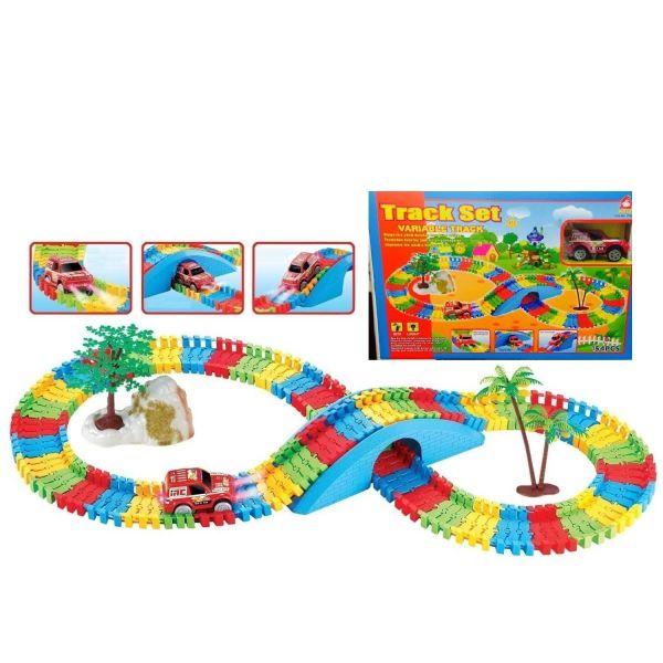 Electric Building Block Track Car Set 158 Pieces Glow in the Dark Racing Track Toy with LED Vehicle Construction Play Set
