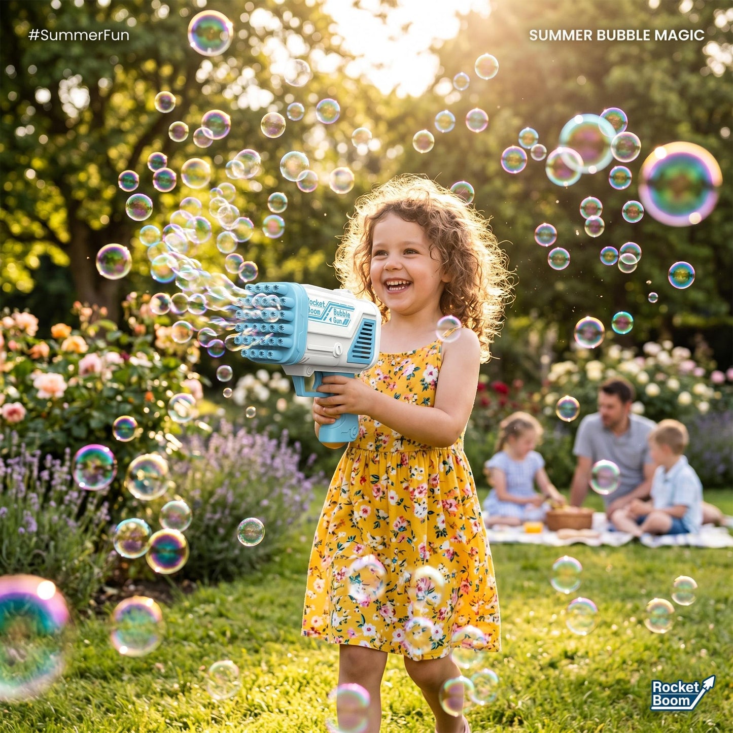 Kids 32 Hole Bubble Launcher Toy Automatic Bubble Maker for Outdoor Garden Parties Birthday Gifts & Summer Fun