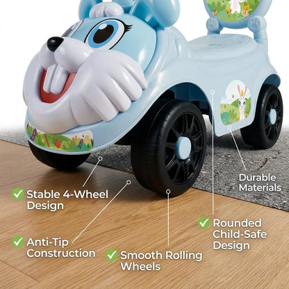 Kids Ride On Push Car with Parent Handle Rabbit Design Toddler Push Along Car Steering Wheel Indoor Outdoor Toy Blue or Pink 8 Months+