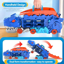 Dinosaur Truck Toy Set with Music Foldable Sliding Race Track Transforms into Standing T-rex Best Birthday Gifts Toys Boys Girls