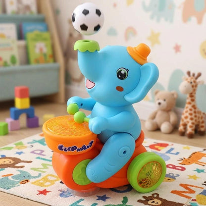 Kids Musical Elephant Walking Toy Light & Sound Drum Elephant with Blow Ball Feature | Educational Toy Age 3+