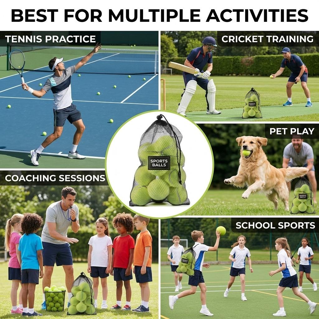 24PC Tennis Balls High Bounce Multi-Use Sports Balls for Tennis, Cricket & Training Pet Play Balls with Mesh Carry Bag