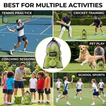 24PC Tennis Balls High Bounce Multi-Use Sports Balls for Tennis, Cricket & Training Pet Play Balls with Mesh Carry Bag