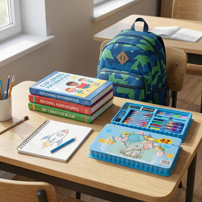 42PCS Kids Art Set Drawing Kit Children's Colouring Set with Crayons, Felt Pens & Watercolour Paints Portable Carry Case