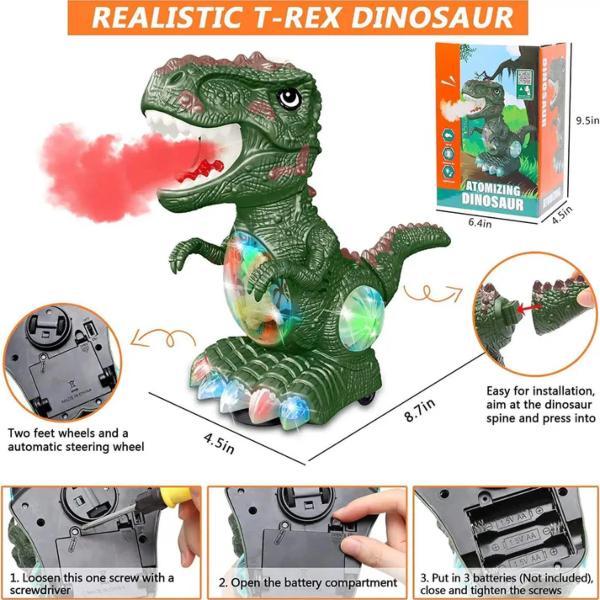 Battery-Operated Spray Dinosaur Toy with Lights & Music, Colour Changing Mist