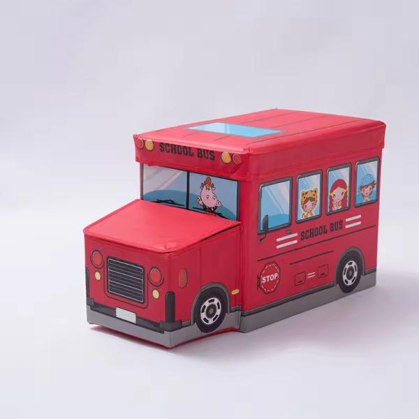 Kids Toy Storage Box Foldable School Bus Design with Lid Large Fabric Organizer for Nursery & Playroom