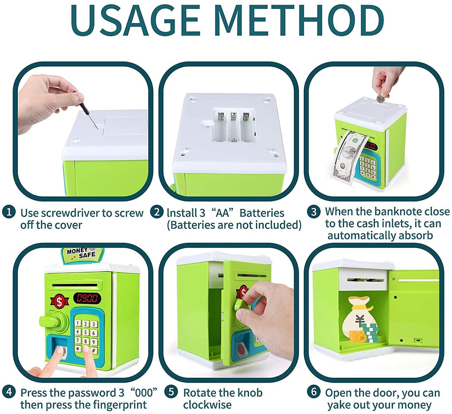 Kids Piggy Bank with Password Lock Electronic Money Coin Bank Unbreakable Mini ATM Toy Safe Box for Boys & Girls Fun Savings Bank Gift for Children
