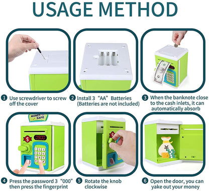Kids Piggy Bank with Password Lock Electronic Money Coin Bank Unbreakable Mini ATM Toy Safe Box for Boys & Girls Fun Savings Bank Gift for Children