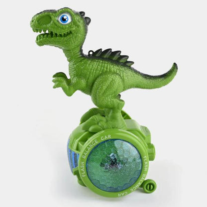 Kids Dinosaur Balance Bike with LED Lights & Bump and Go Feature Interactive Ride On Toy for Toddlers Green and Brown Color