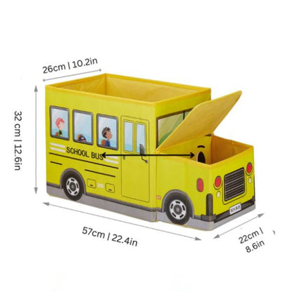 Kids Toy Storage Box Foldable School Bus Design with Lid Large Fabric Organizer for Nursery & Playroom