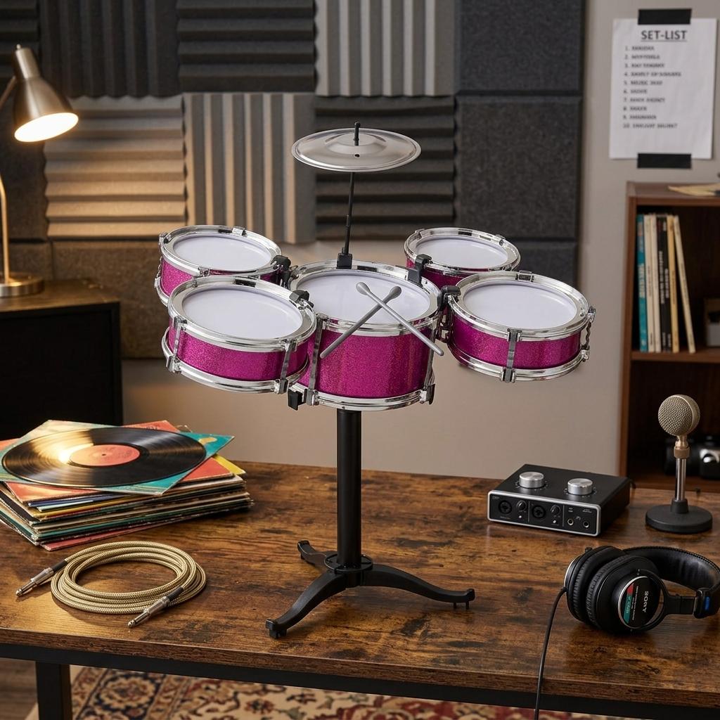 Kids Toy Drum Kit 5 Piece Jazz Drum Set with Cymbal Drumsticks & Stand Musical Instrument Play Set for Children Boys & Girls