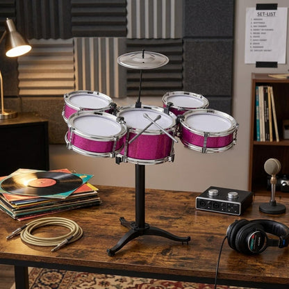 Kids Toy Drum Kit 5 Piece Jazz Drum Set with Cymbal Drumsticks & Stand Musical Instrument Play Set for Children Boys & Girls
