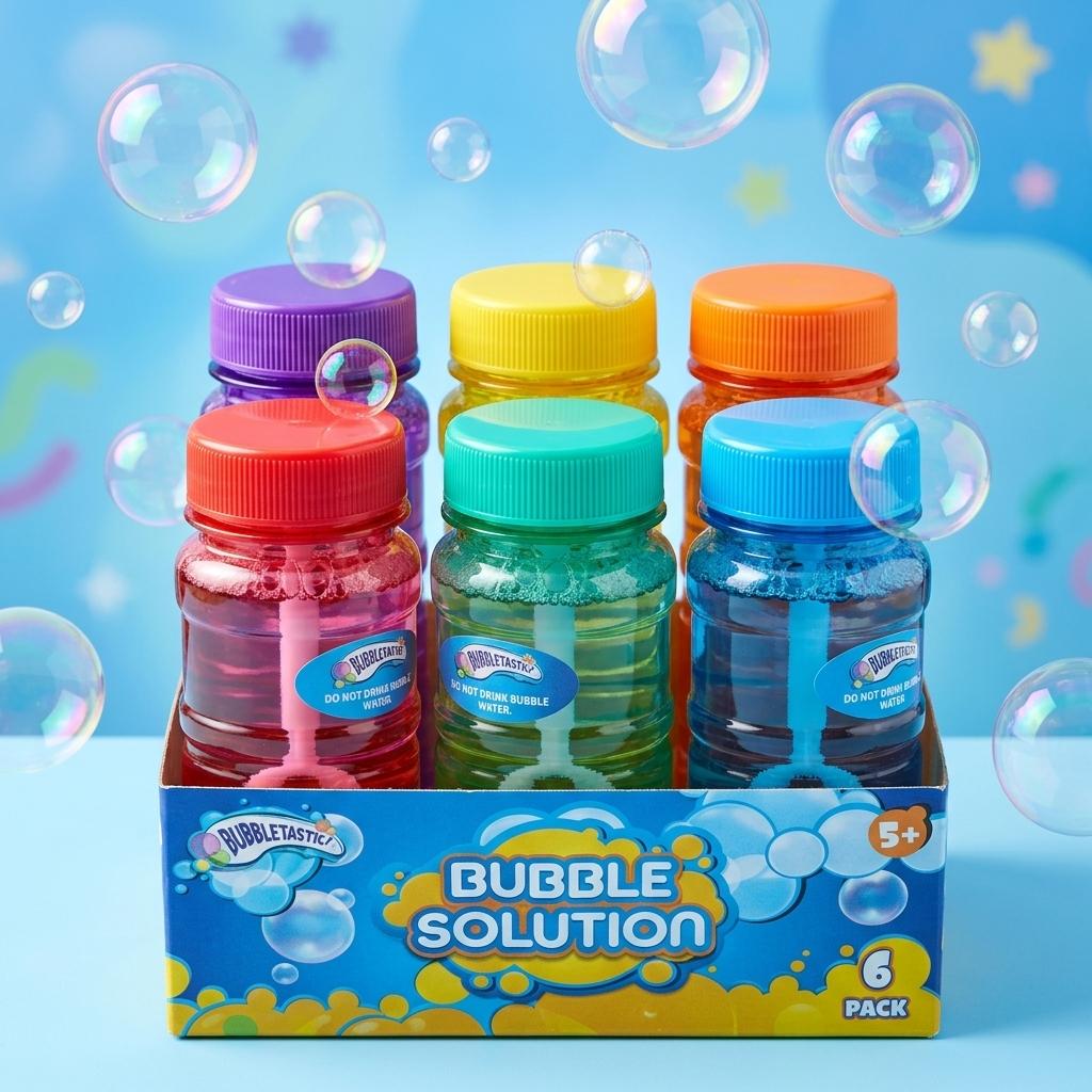 6 Pack Bubble Solution Refill Bottles for Kids Outdoor Garden Play Colourful Bubble Liquid Toy Set Age 5+