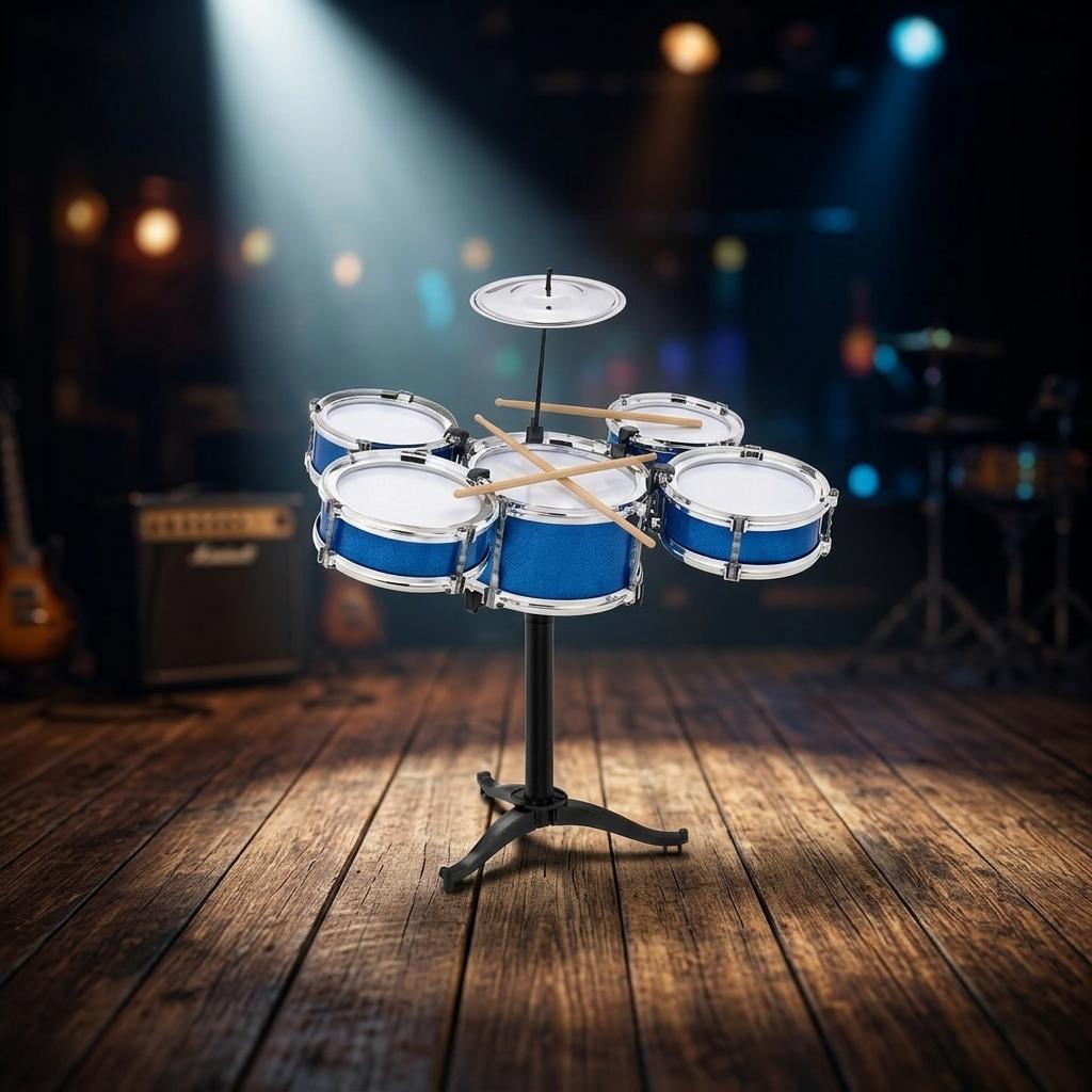 Kids Toy Drum Kit 5 Piece Jazz Drum Set with Cymbal Drumsticks & Stand Musical Instrument Play Set for Children Boys & Girls