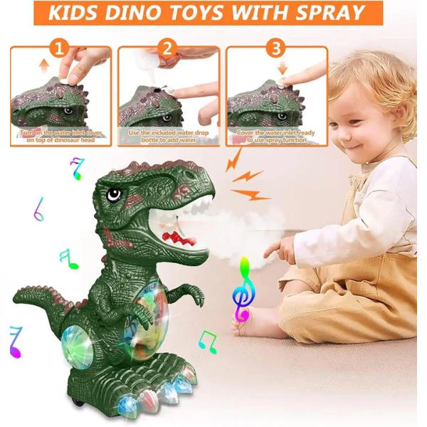 Battery-Operated Spray Dinosaur Toy with Lights & Music, Colour Changing Mist