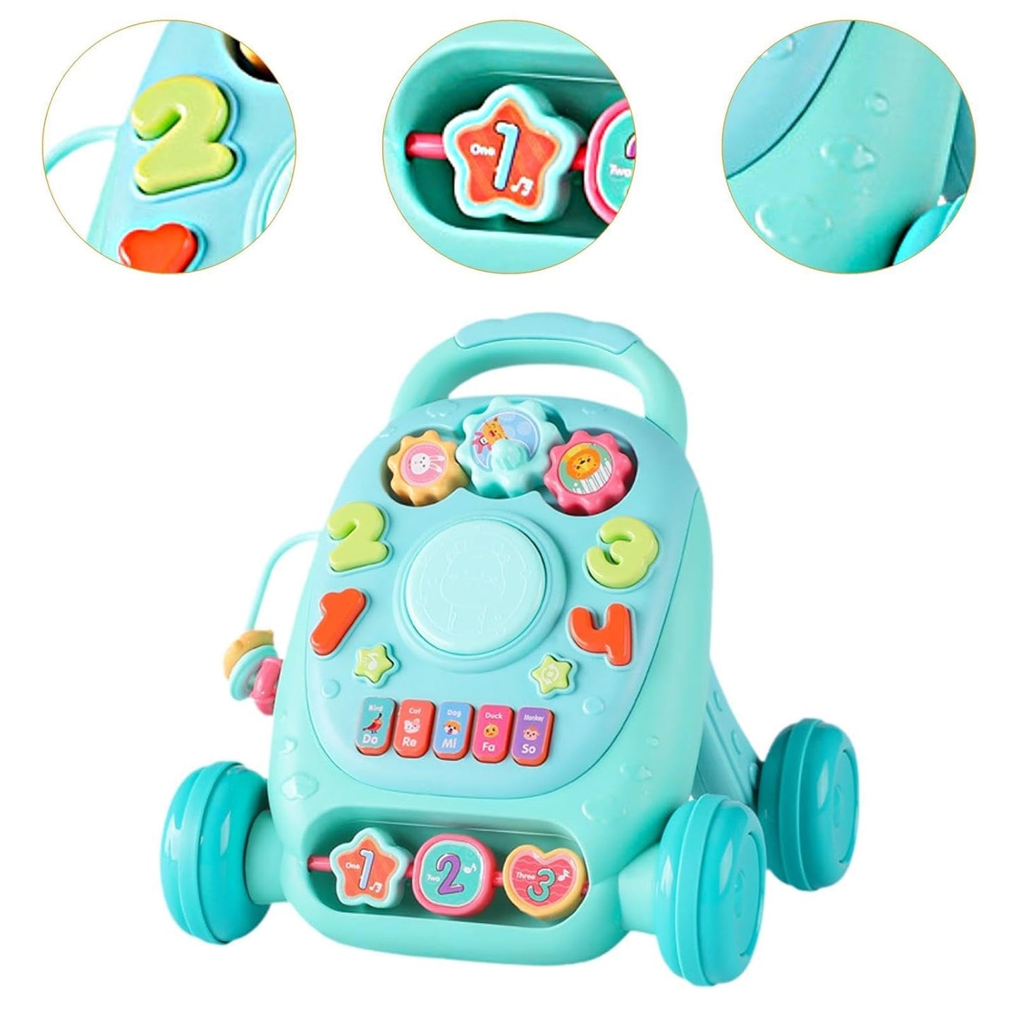 2 in 1 Sit to Stand Learning Walker Toy Handle Interactive Musical Play Panel with Lights Vibrant Colour Encourages Motor Skill & Cognitive Development for kids 8''H x 6''W