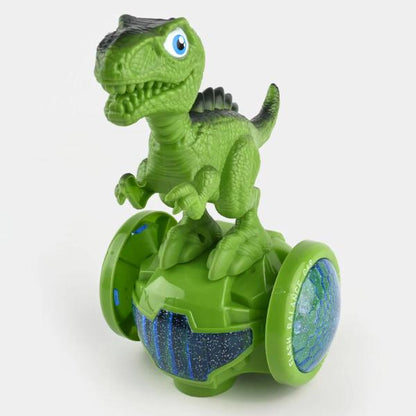 Kids Dinosaur Balance Bike with LED Lights & Bump and Go Feature Interactive Ride On Toy for Toddlers Green and Brown Color