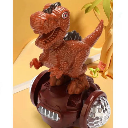 Kids Dinosaur Balance Bike with LED Lights & Bump and Go Feature Interactive Ride On Toy for Toddlers Green and Brown Color