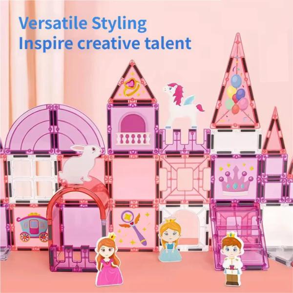 Magnetic Building Blocks 30PCS Princess Castle Set Travel Magnetic Tiles Toy with Portable Iron Storage Box Creative STEM Construction Toy for Kids
