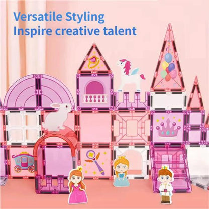 Magnetic Building Blocks 30PCS Princess Castle Set Travel Magnetic Tiles Toy with Portable Iron Storage Box Creative STEM Construction Toy for Kids